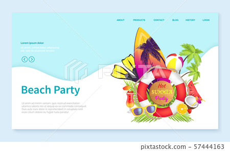 Beach Party Surfboard with Lifebuoy Tropics Vector Beach Party Surfboard with Lifebuoy Tropics Vector 57444163