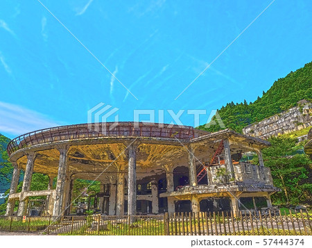 Kaminohata採礦場所的遺骸的例證例證 57444374