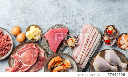 Selection food for CARNIVORE DIET. Seafood, Meat, megs and fat. Zero carbs diet concept Selection food for CARNIVORE DIET. Seafood, Meat, megs and fat. Zero carbs diet concept 57444596