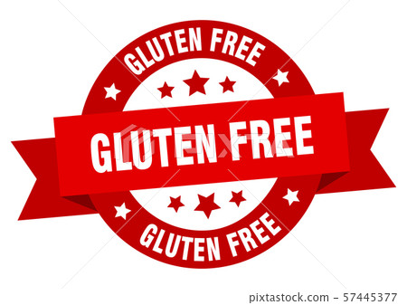 gluten free ribbon. gluten free round red sign. 57445377