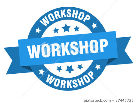 workshop ribbon. workshop round blue sign. workshop ribbon. workshop round blue sign. 57445725