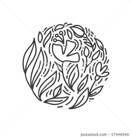 Abstract emblem flower in a circle in linear style. Monoline vector plant logo for design of natural 57446940