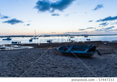 River Lagoon Boats Yachts People Silhouetted 57447153