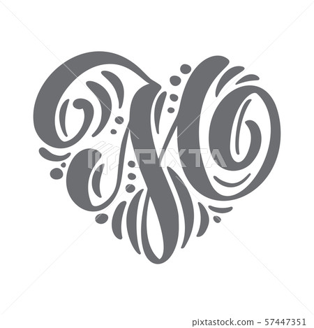 Heart love vector Hand Drawn calligraphic scandinavian floral M logo. Uppercase Hand Lettering 57447351