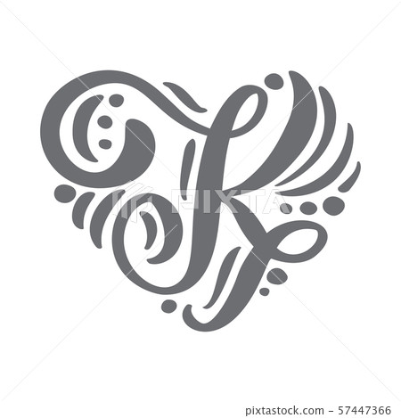 Heart love vector Hand Drawn calligraphic scandinavian floral K logo. Uppercase Hand Lettering 57447366