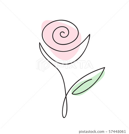 Continuous line hand drawing calligraphic vector flower rose concept logo beauty. Monoline spring 57448061