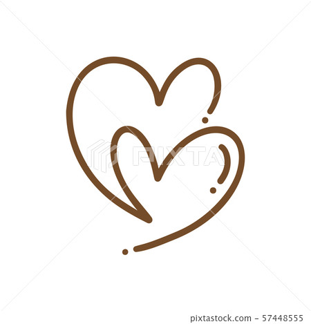 Calligraphy monoline vector two Heart love sign. Romantic Hand drawn icon of valentine day. Concepn Calligraphy monoline vector two Heart love sign. Romantic Hand drawn icon of valentine day. Concepn 57448555