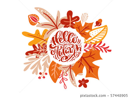 greeting card with text Hello Autumn. Orange... - Stock Illustration ...