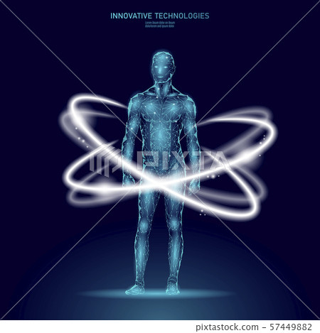 3D low poly human body HUD display doctor online. Future technology medicine laboratory web 57449882