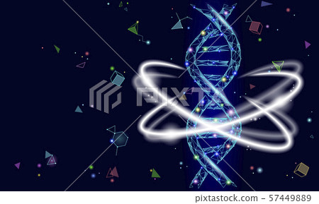 Gene therapy DNA 3D chemical molecule structure low poly. Polygonal triangle point line healthy cell 57449889