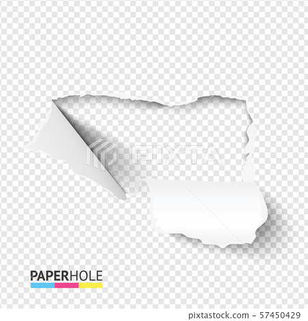 Blank torn paper hole banner with cardboard edge bent over on transparent background for message Blank torn paper hole banner with cardboard edge bent over on transparent background for message 57450429