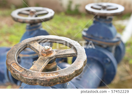 A pump station delivers water for agricultural watering, Water pumping station. Valve faucet and pumps 57452229