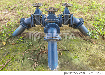A pump station delivers water for agricultural watering, Water pumping station. Valve faucet and pumps 57452230