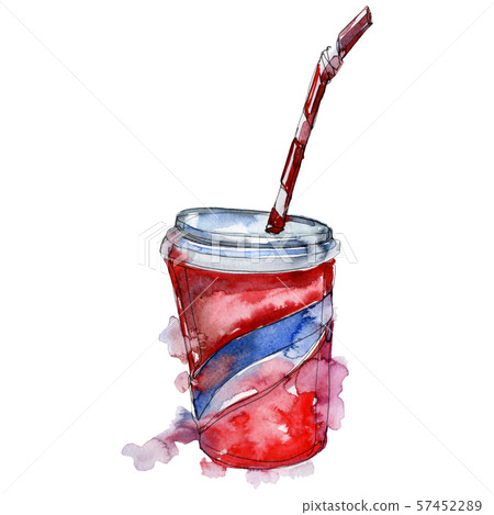 Fresh and cold soft drinks. Watercolor background illustration set. Isolated drink illustration 57452289