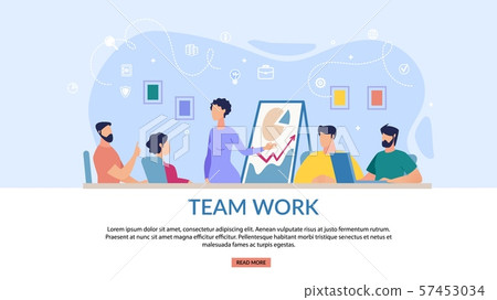 Informational Banner Team Work Lettering Flat. 57453034