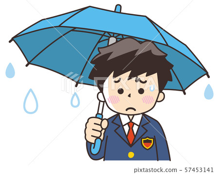 一個憂鬱的高中男生帶著雨傘 57453141