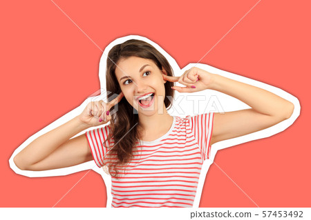 Funny goofy young woman with bug eyes grimacing, Funny goofy young woman with bug eyes grimacing, 57453492