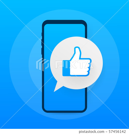 New like icon on smartphone. Printed on paper. 57456142