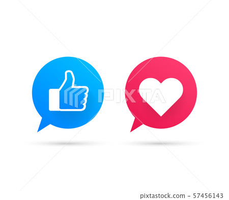 New like and love icons. Printed on paper. Social 57456143