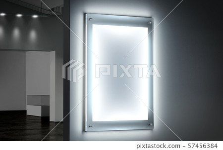 Blank white illuminated poster mockup in dark hall, Blank white illuminated poster mockup in dark hall, 57456384