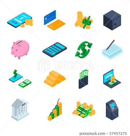 Finance Sign 3d Icon Set Isometric View. Vector 57457275