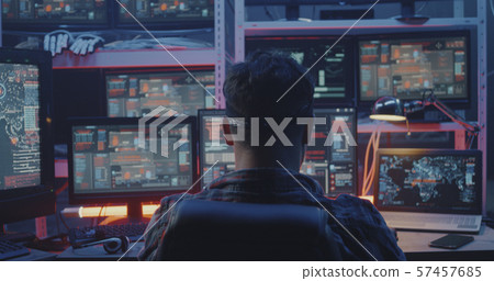 Portrait of young male hacker Portrait of young male hacker 57457685