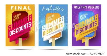 Set of posters for Hot summer final sale offer with ice cream Set of posters for Hot summer final sale offer with ice cream 57457975
