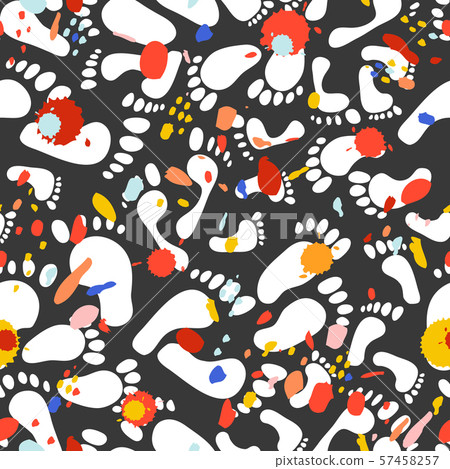 Seamless pattern with traces of different sizes. Traces of people - men, women, children. Abstract hand painted repeat texture with colorful blots of paint - Vector Seamless pattern with traces of different sizes. Traces of people - men, women, children. Abstract hand painted repeat texture with colorful blots of paint - Vector 57458257
