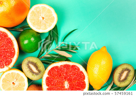 Fruits on trendy green background 57459161