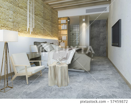 3d rendering luxury tropical bedroom suite in resort hotel and resort 57459872