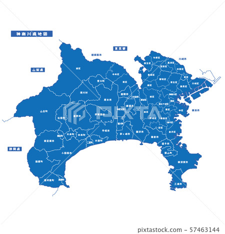 Kanagawa Prefecture Map Simple Blue City - Stock Illustration [57463144 ...