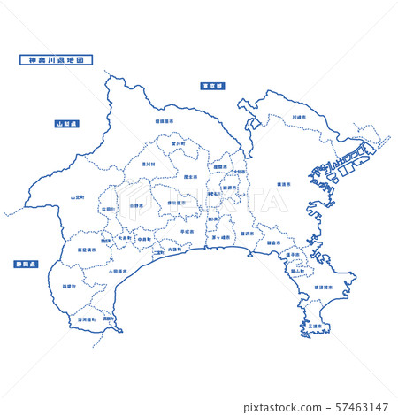 神奈川縣地圖簡單的白色地圖城市 神奈川縣地圖簡單的白色地圖城市 57463147