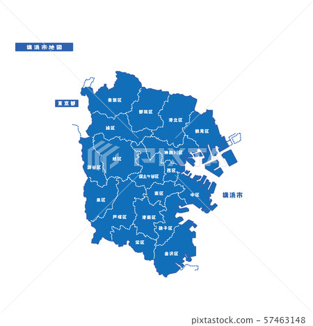 橫濱市地圖簡單的藍色市鎮 橫濱市地圖簡單的藍色市鎮 57463148