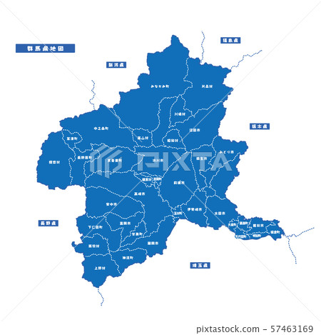 群馬縣地圖簡單的藍色城市 57463169