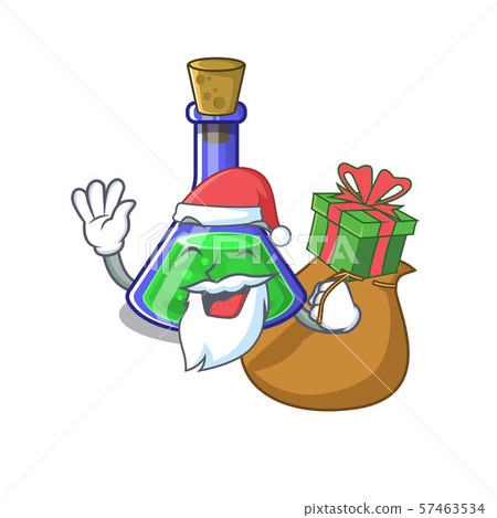 Santa with gift magic potion on the cartoon table Santa with gift magic potion on the cartoon table 57463534