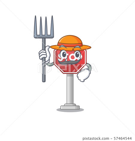 Farmer sign stop mascot shaped with character Farmer sign stop mascot shaped with character 57464544