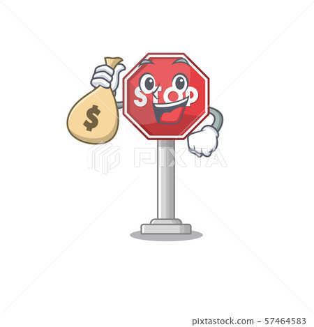 With money bag sign stop mascot shaped with character With money bag sign stop mascot shaped with character 57464583