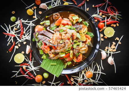 Seafood salad spicy with fresh shrimp crab cockles 57465424