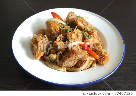 Thai food, Spicy crispy deep-fried chicken salad 57467126
