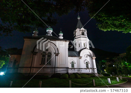 北海道夏日風景函館東正教堂點亮 57467310