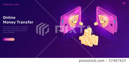 Online money transfer isometric wallets with coins 57467425