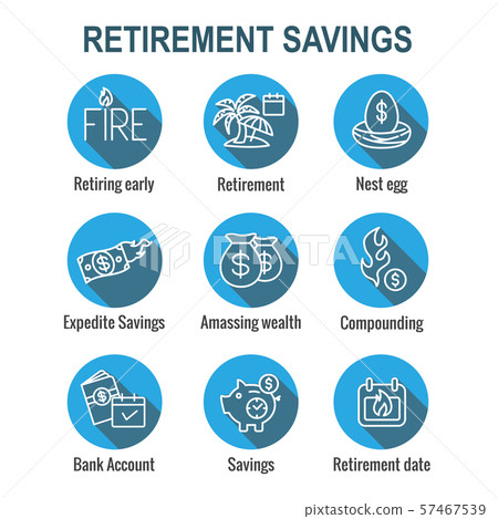 Retirement Savings Icon Set - money bags, nest Retirement Savings Icon Set - money bags, nest 57467539