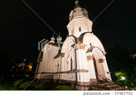 北海道夏日風景函館東正教堂點亮 57467791