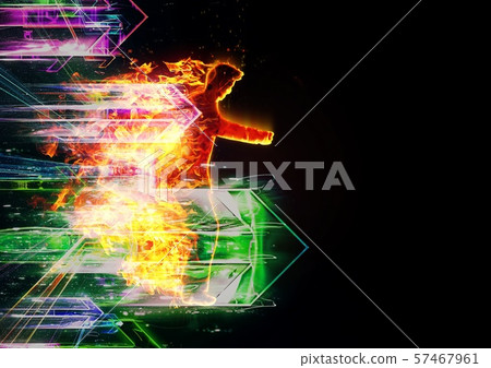 在火焰包裹的商人剪影 57467961