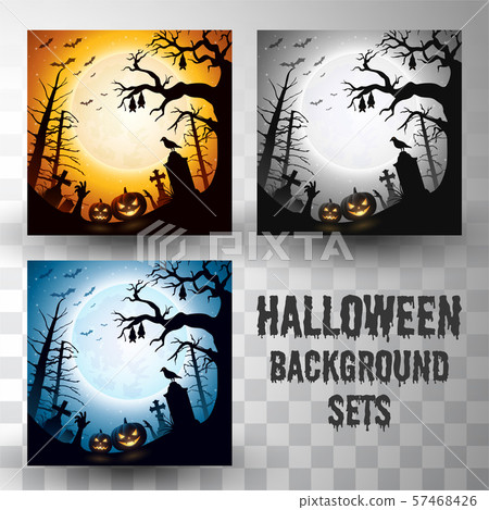 Halloween silhouette background sets with different colour scene 57468426