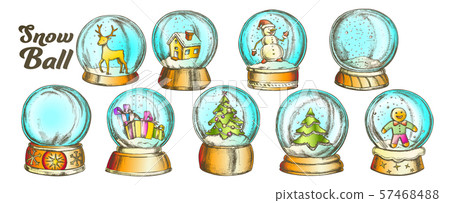 Christmas Snow Balls Souvenir Color Vintage Set Vector Christmas Snow Balls Souvenir Color Vintage Set Vector 57468488