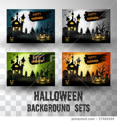 Halloween silhouette background sets with different colour scene Halloween silhouette background sets with different colour scene 57468489