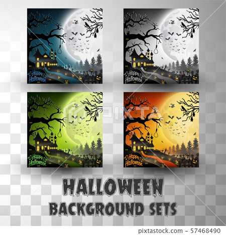Halloween silhouette background sets with different colour scene Halloween silhouette background sets with different colour scene 57468490