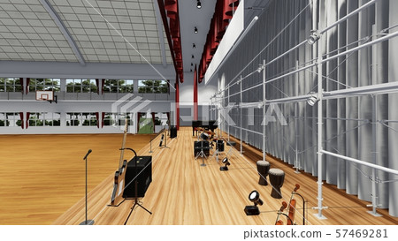 Gymnasium concert, no chairs, curtains open, scaffolding available Illustration 5-49 Gymnasium concert, no chairs, curtains open, scaffolding available Illustration 5-49 57469281