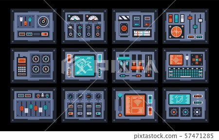 Control panels set. Devices from the control room 57471285